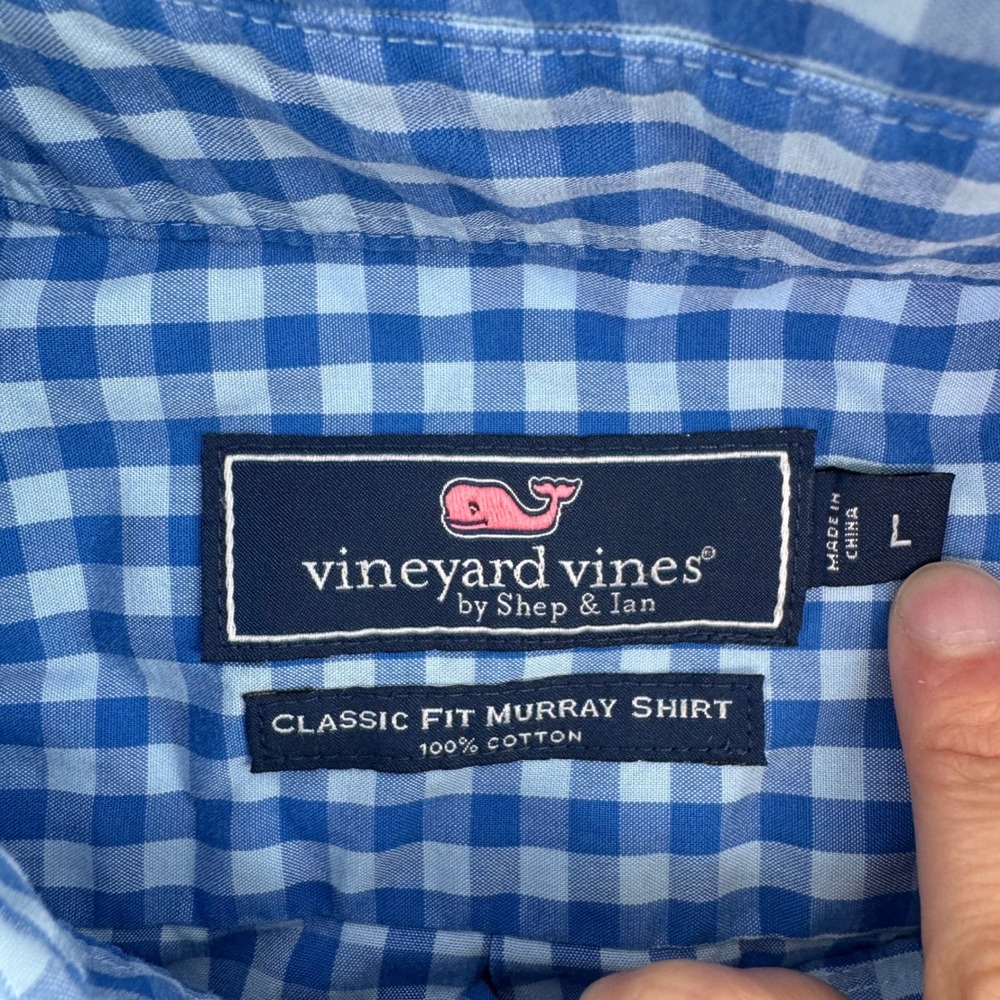 Vineyard Vines Mens Large Classic Fit‎ Murray Gingham Button Down Shirt Blue - Picture 4 of 7